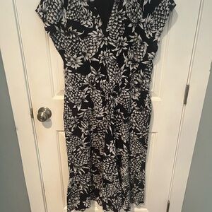 J. Crew Navy and White V-Neck Midi Pineapple Sundress 14 Large